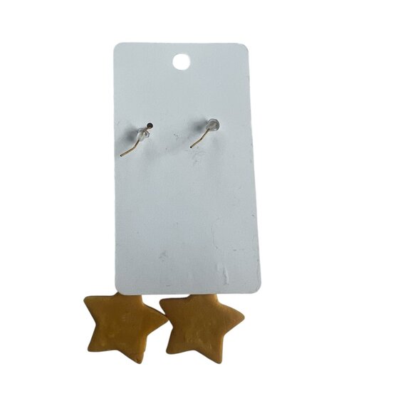 Yellow Stars with Green and Orange Beads Dangling Earrings - Picture 3 of 3